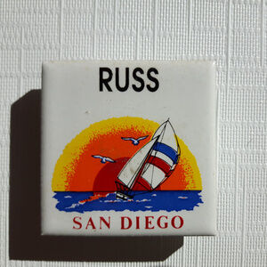 Vintage Russ name fridge magnet San Diego